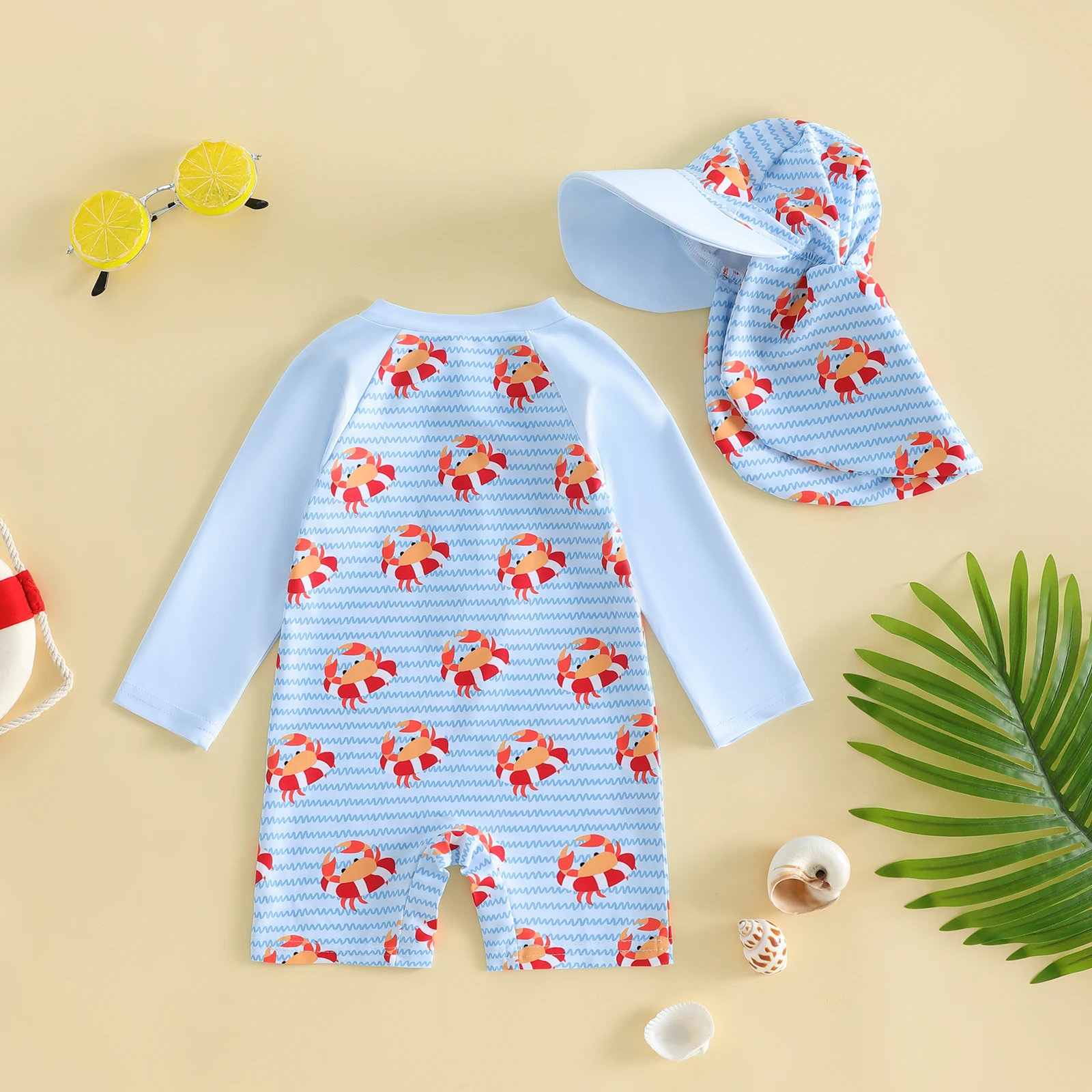 Traje de baño manga larga con estampado cangrejo y gorro - imagen 3