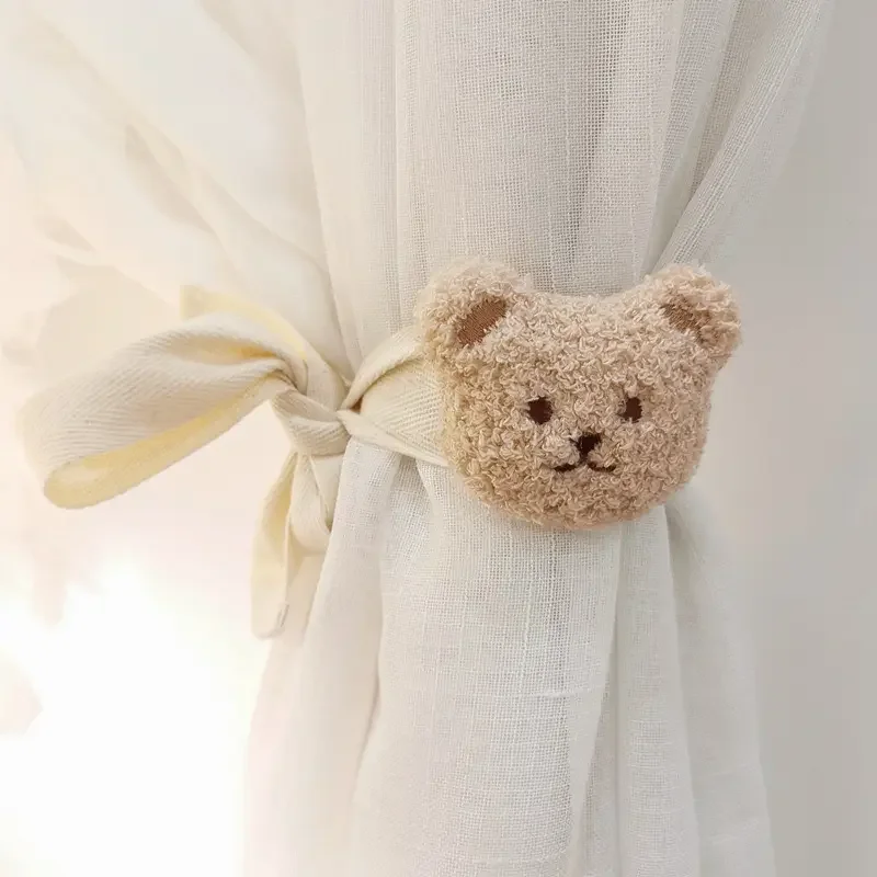 Cortina Decorativa Oso Kawaii con Flores para Cuarto Infantil - imagen 4