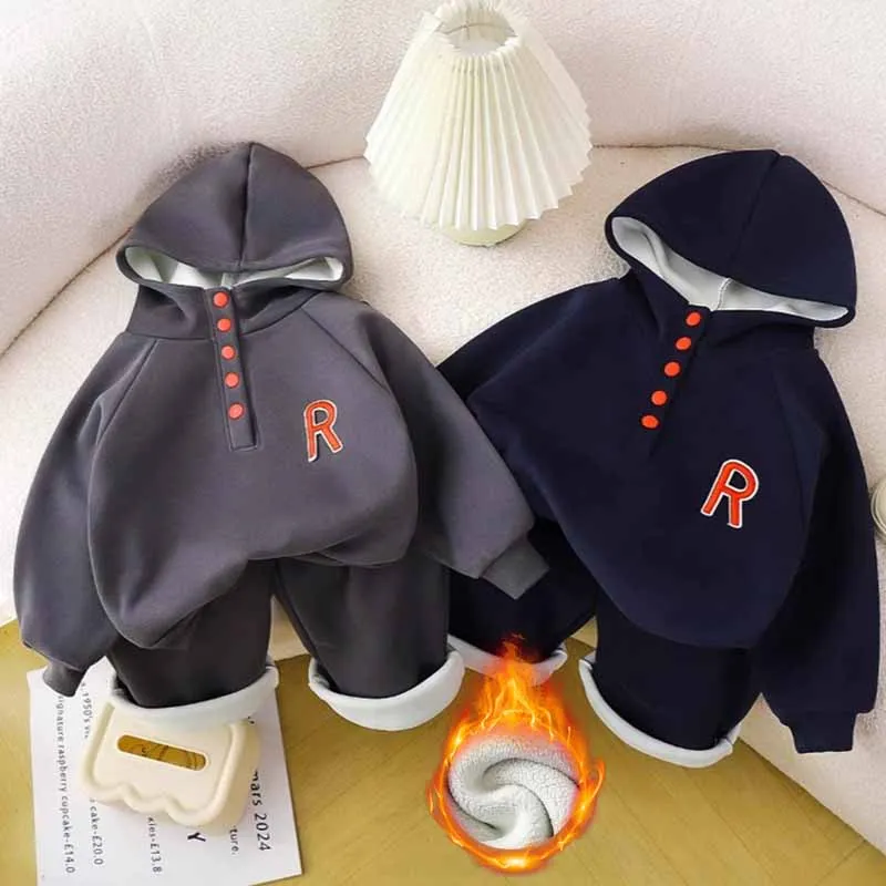 Conjunto de invierno para niños de lana con capucha tipo chándal - imagen 5