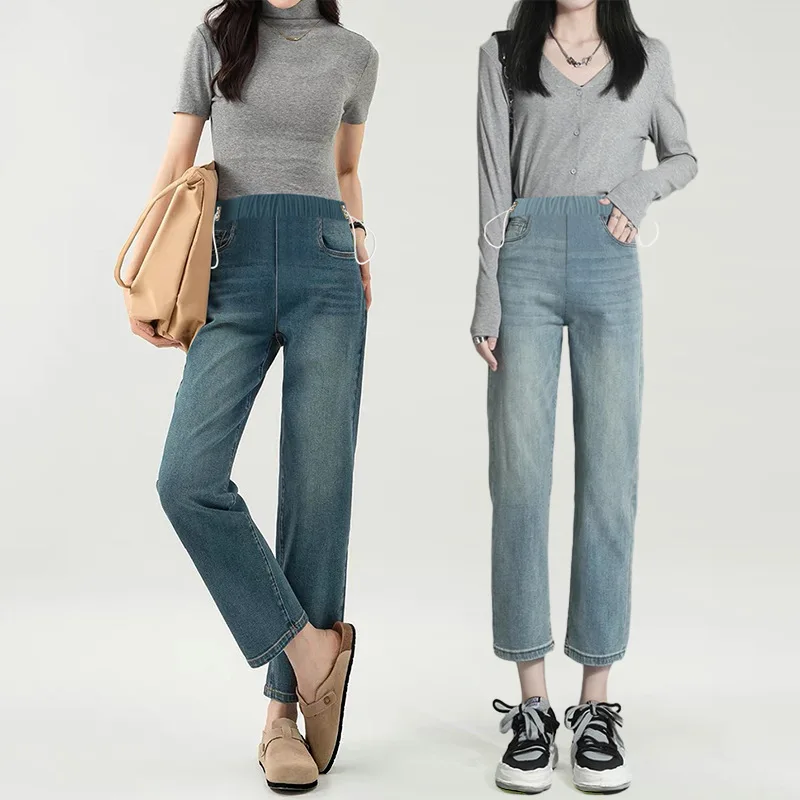 Pantalones vaqueros premamá de algodón con cordón y pierna recta - imagen 4
