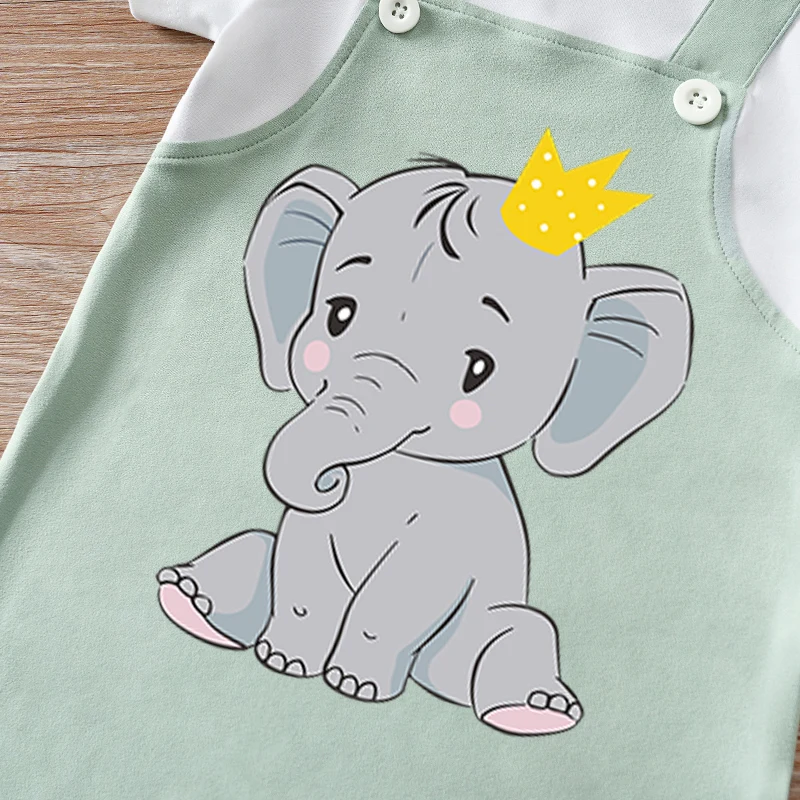 Mono bebé recién nacido estampado elefante verde, manga corta verano - imagen 3
