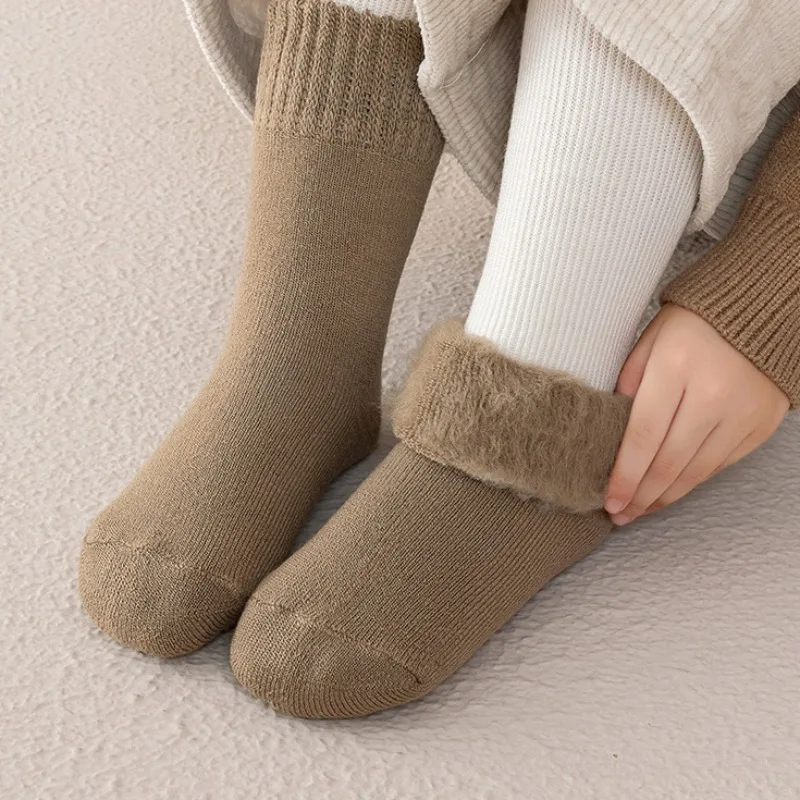 Calcetines térmicos hasta la rodilla de lana gruesa para niños y niñas - imagen 4