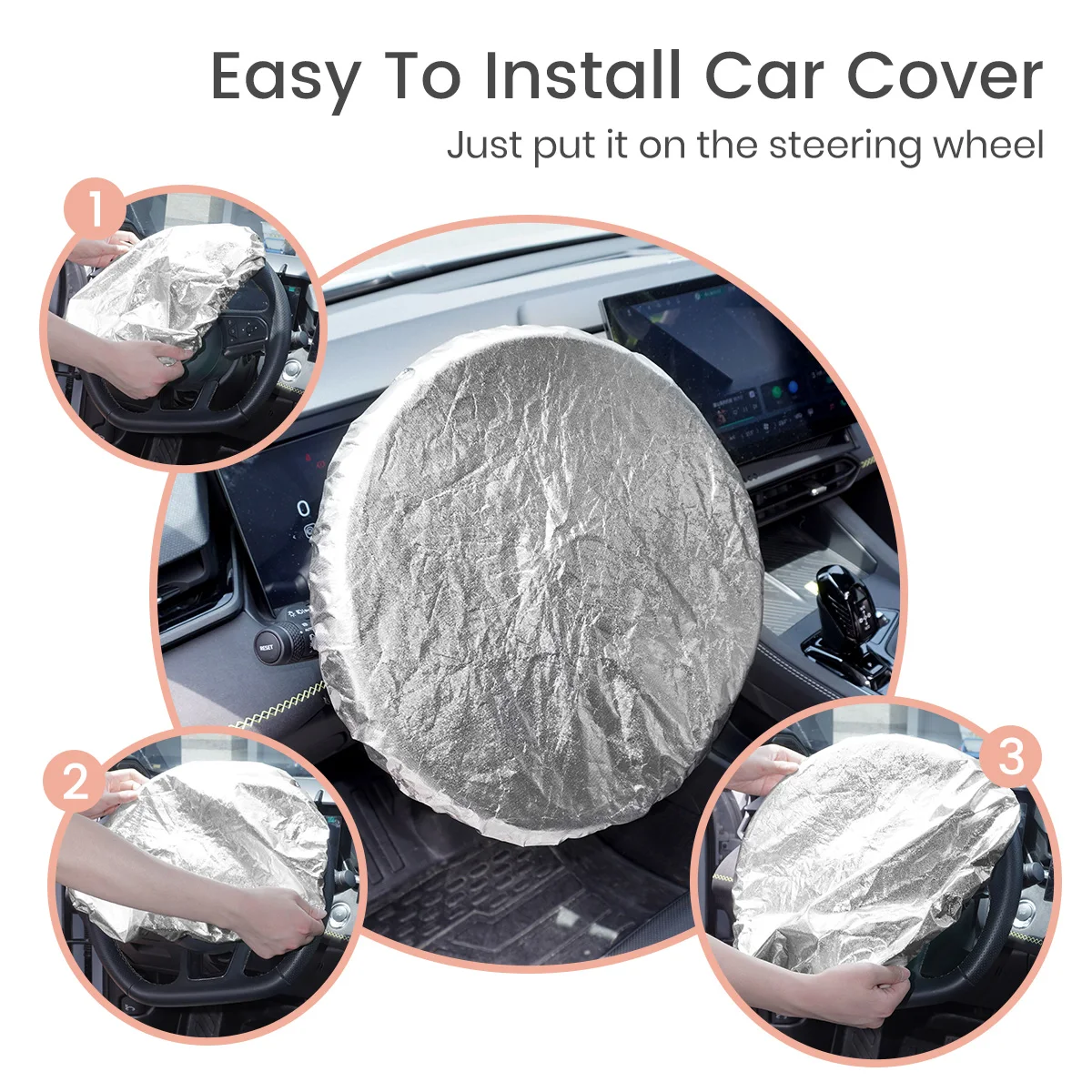 Protector solar para volante de coche, doble capa de aluminio flocado - imagen 4