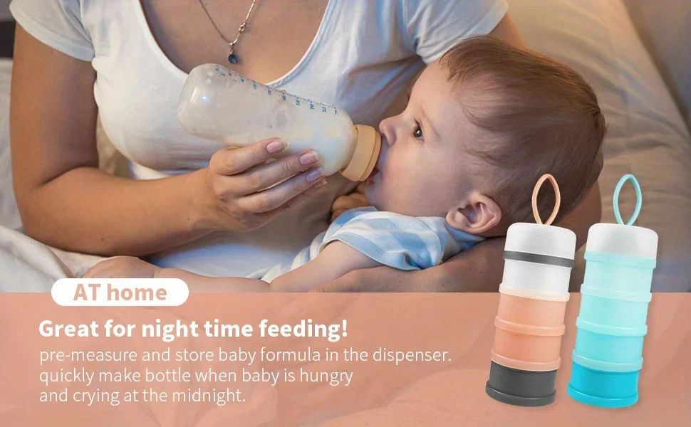 Dispensador de fórmula de leche en polvo para bebé mostrando material PP libre de BPA