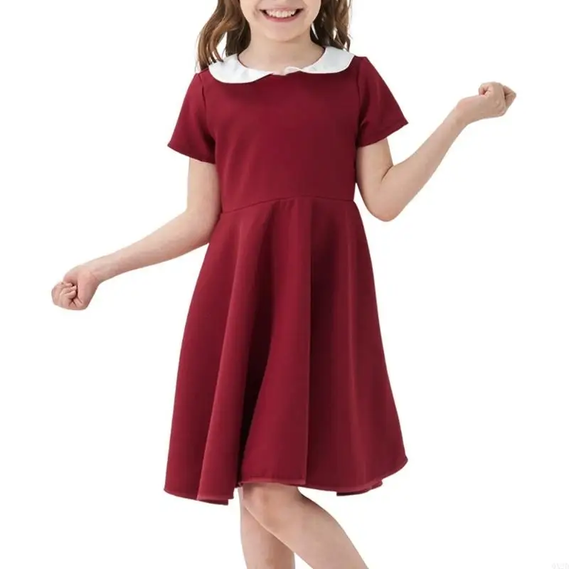 QX2D Vestido de niña suelto manga corta casual y cómodo