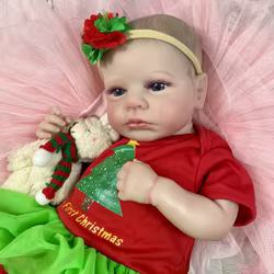 LouLou Awakes Muñeca de Bebé Navideña con Piel 3D y Ojos Azules
