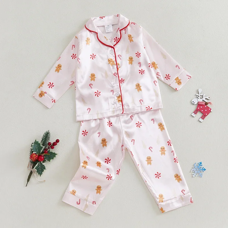 VISgogo Pijama infantil navideño con estampado de pan de jengibre - imagen 4