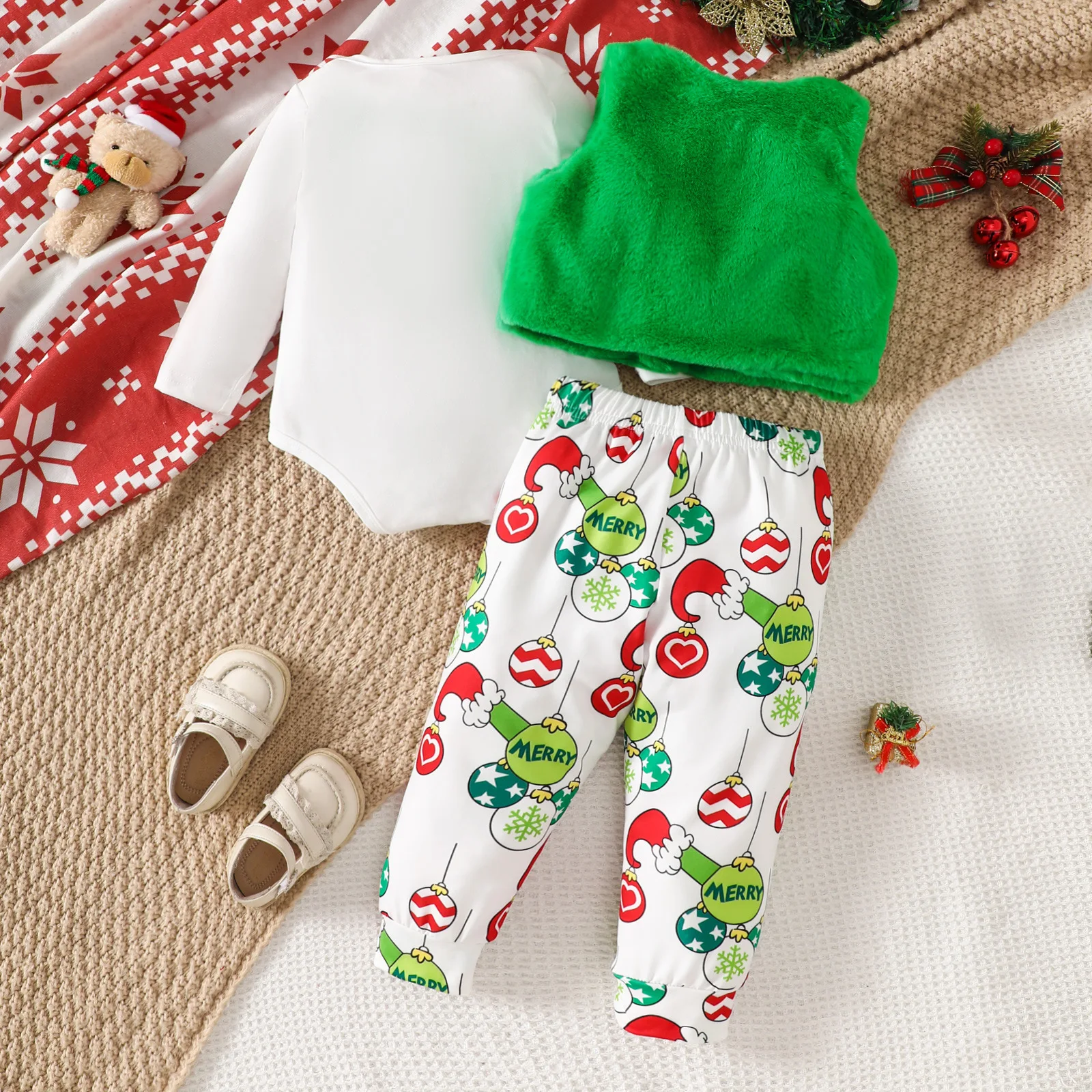 Traje de Navidad para bebé recién nacido con mono y chaleco lana - imagen 4
