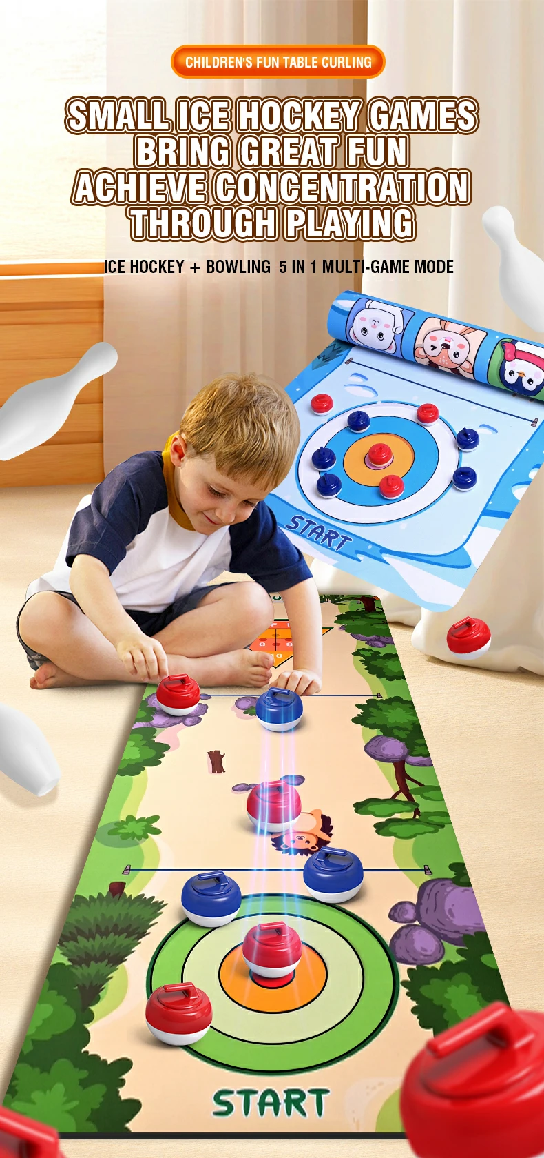 Curling en mesa con tapete
