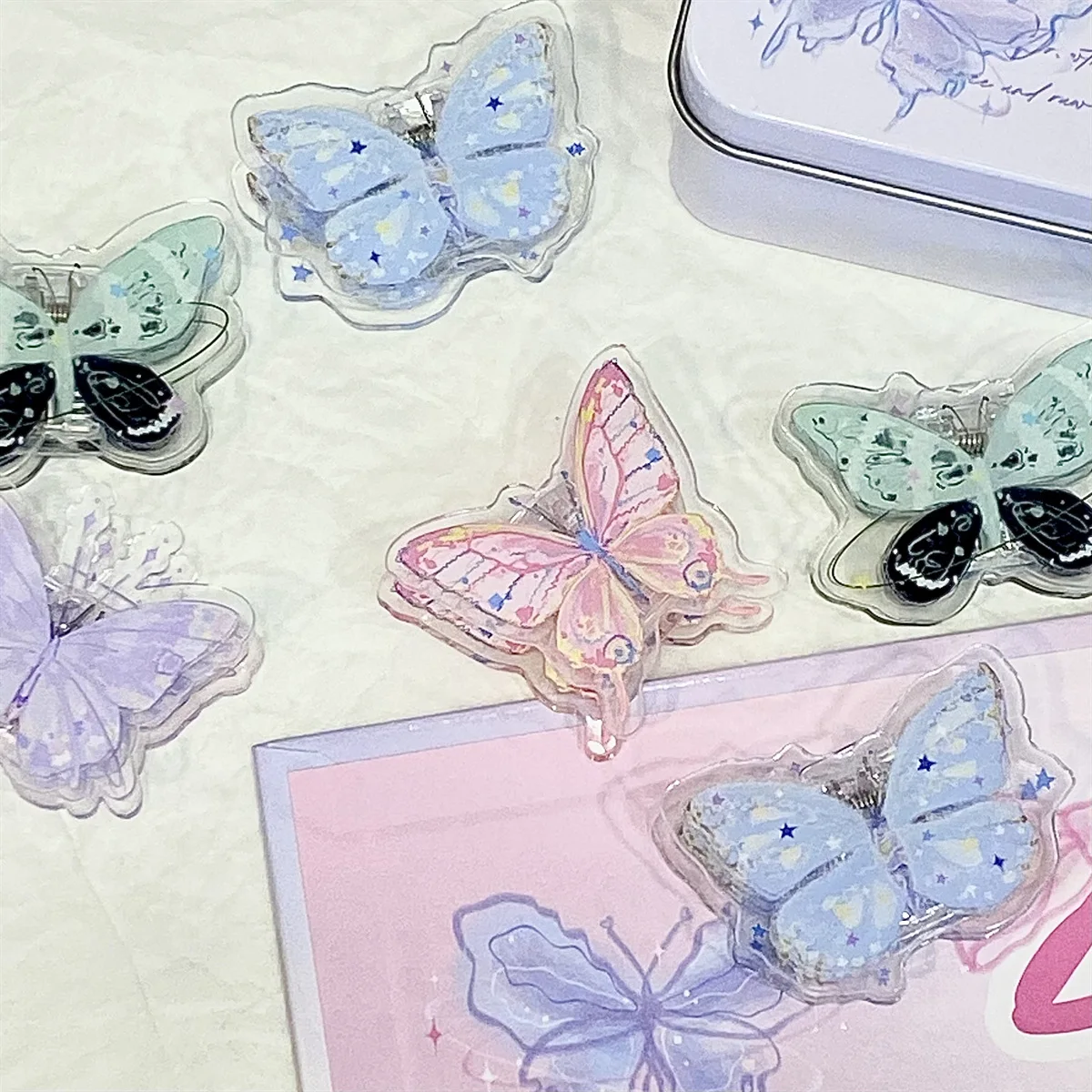 Clips mariposa acrílicos transparentes para carpetas escolares - imagen 5