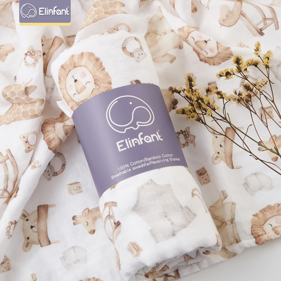 Elinfant manta de muselina de algodón y bambú estampada suave - imagen 4