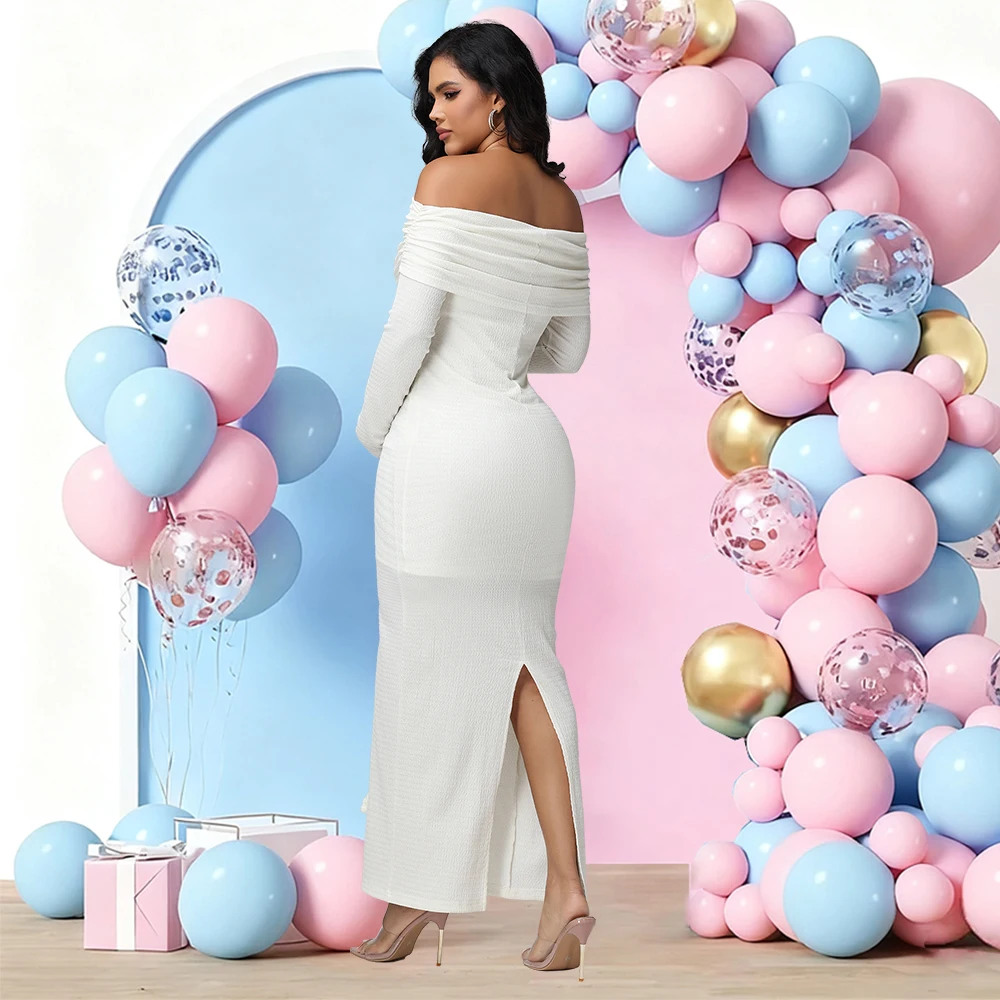 Vestido de maternidad floral con hombros descubiertos y manga larga - imagen 4