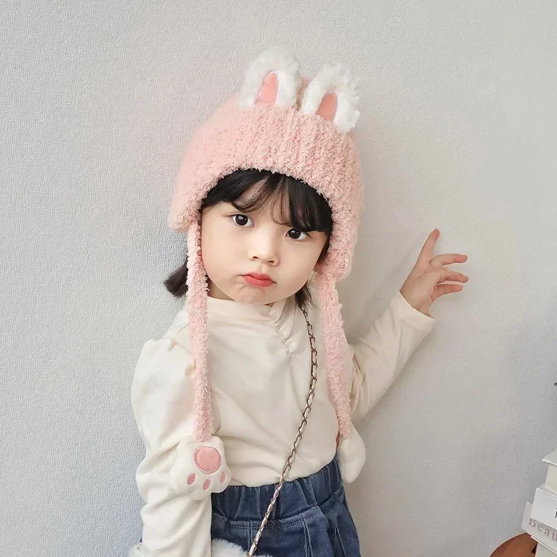 Gorro de invierno peludo en punto con dibujo oso y panda - imagen 5