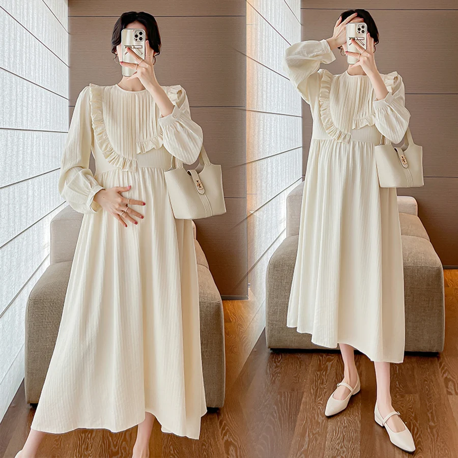 Vestido de premamá largo con volantes A línea suelto - imagen 4