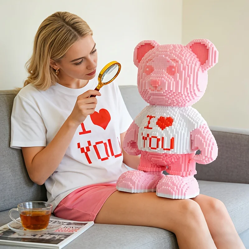 Rompecabezas 3D de oso con corazón rosa para habitación infantil - imagen 3