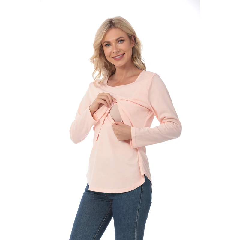 Camiseta de lactancia manga larga algodón suave con abertura oculta
