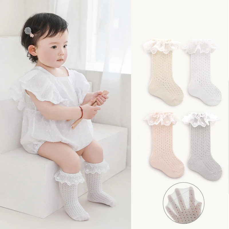 Calcetines largos de encaje suave para niñas malla estilo princesa