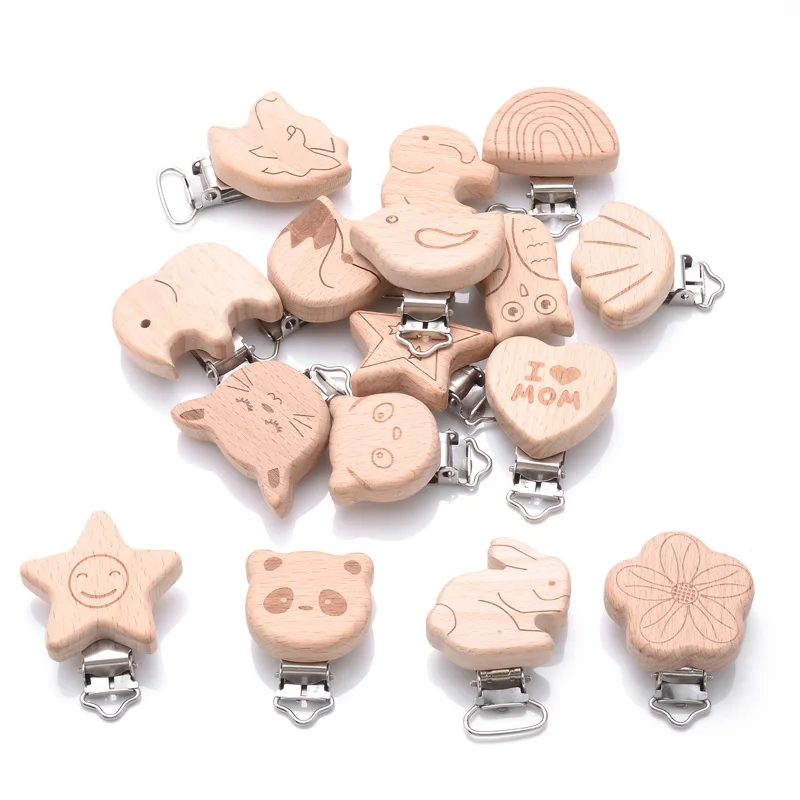 Clip para chupete de madera con motivos de animales