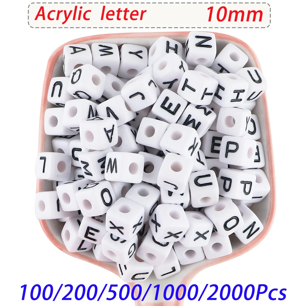 Cuentas de letras acrilicas 10x10mm blancas para joyeria DIY