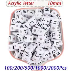 Cuentas de letras acrilicas 10x10mm blancas para joyeria DIY