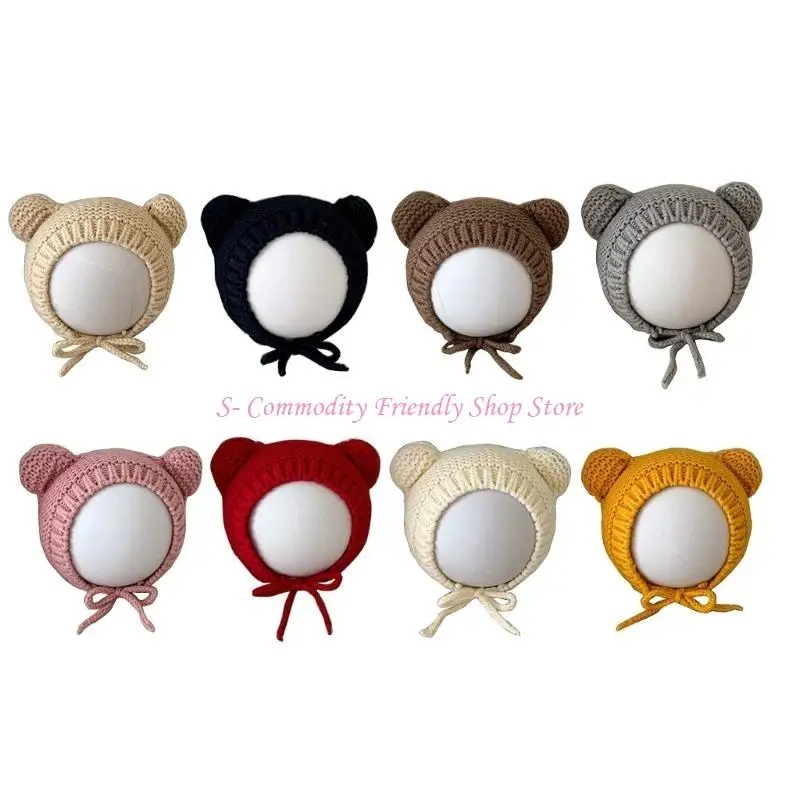 Gorro bebé con orejas de oso tejido suave y dibujos animados tierno - imagen 4