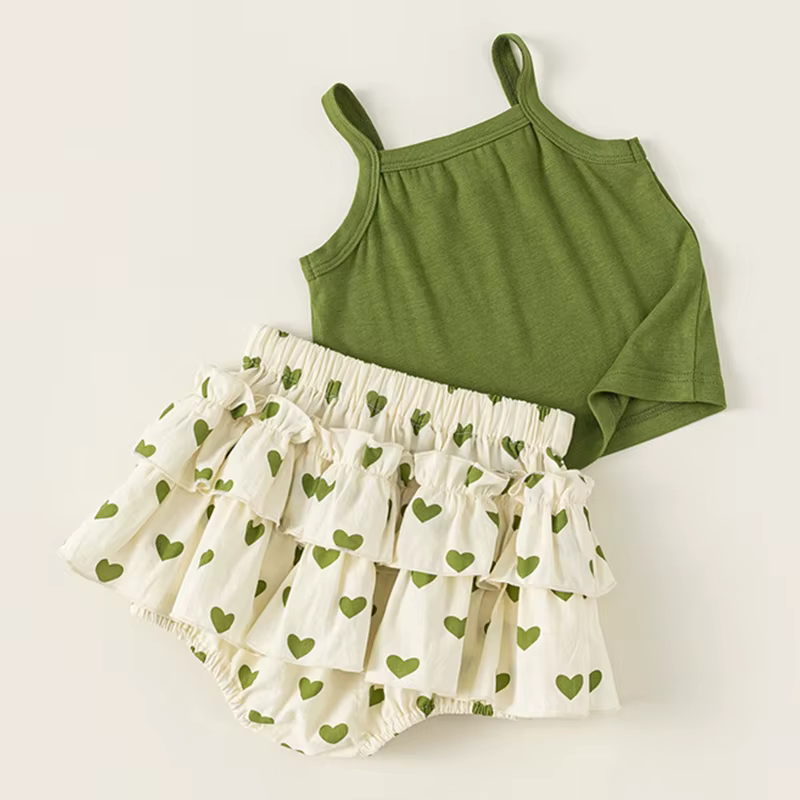 Conjunto de verano para niña: camiseta verde sin mangas y pantalón corto - imagen 2