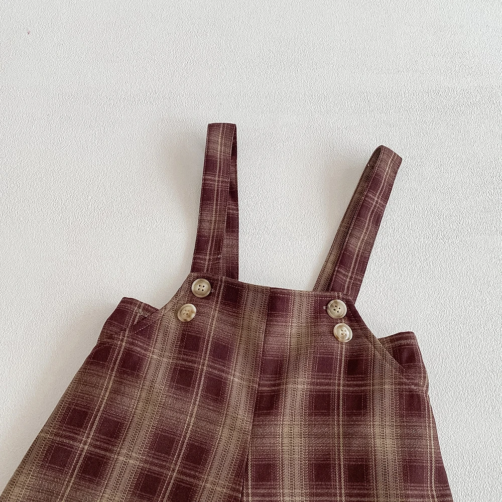 Mono vintage a cuadros con cintura elástica para bebés y niños - imagen 3