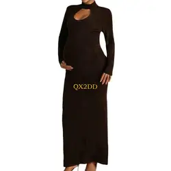 QX2D vestido de embarazo manga larga transpirable de poliéster