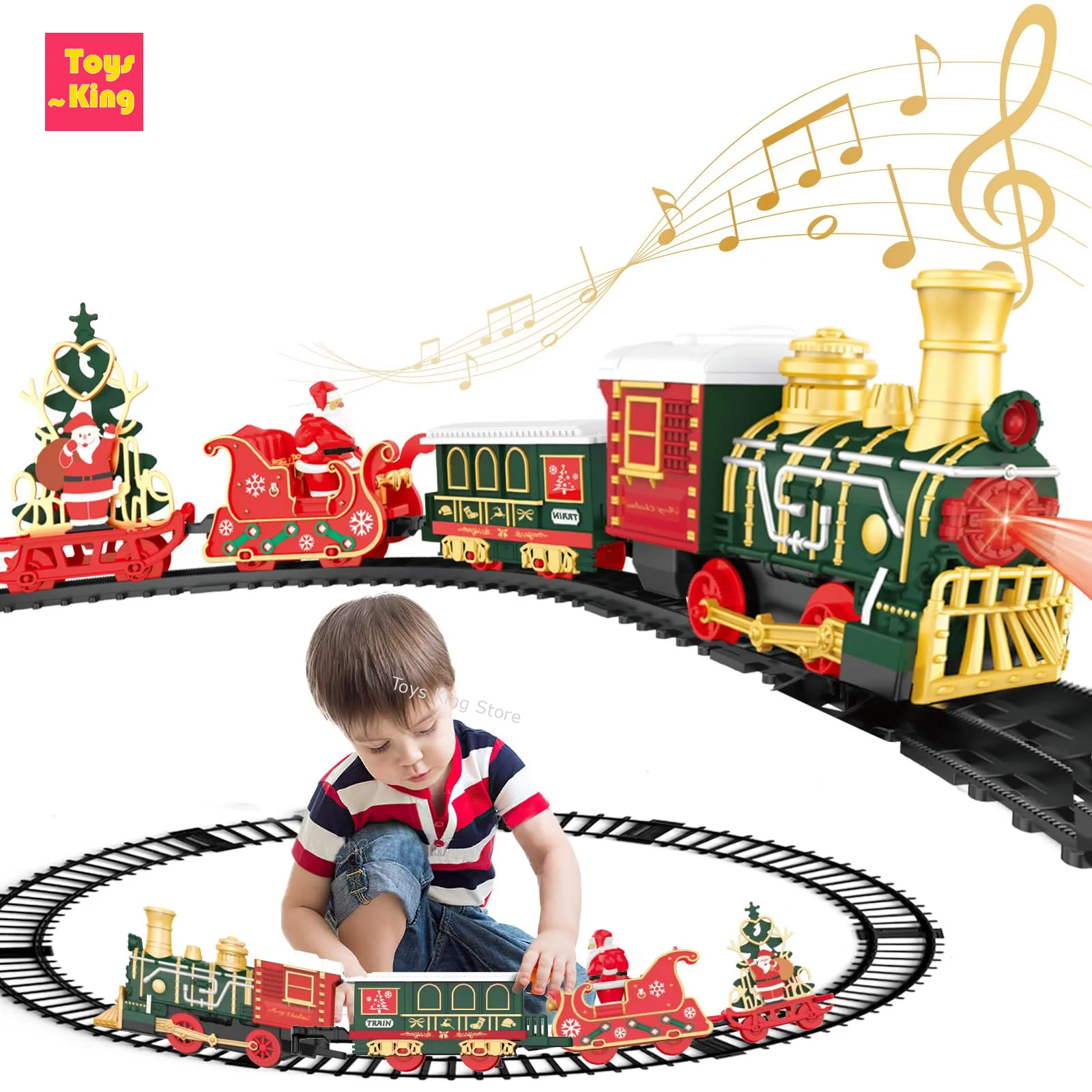 Tren eléctrico navideño con luces y música, montaje por piezas