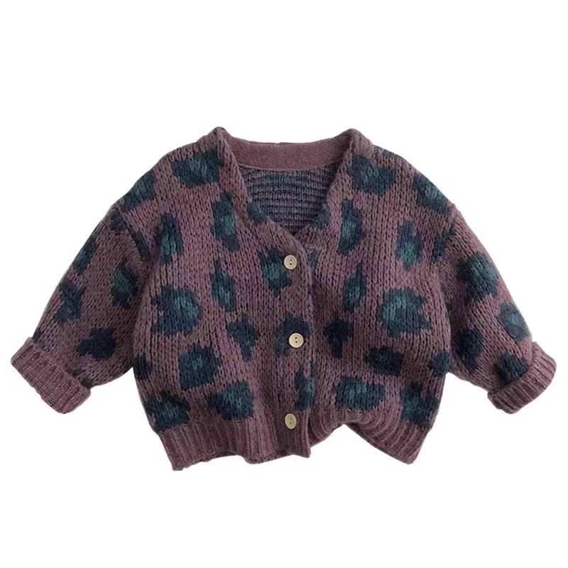 Cárdigan bebé de mohair estampado leopardo con cuello V