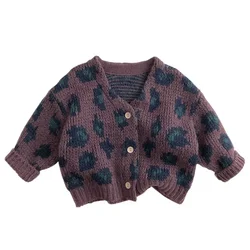 Cárdigan bebé de mohair estampado leopardo con cuello V