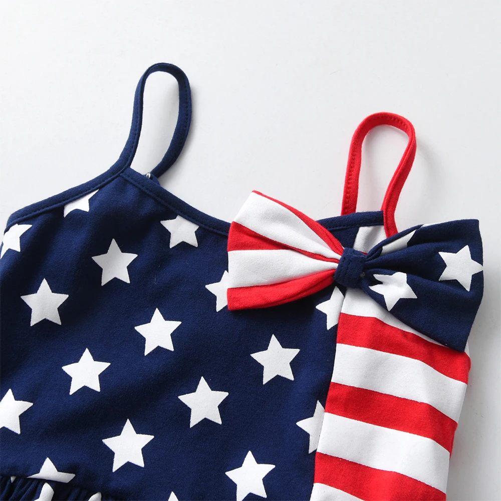 DXTON Vestido con tirantes ajustables – Patchwork y lazo estrella niños - imagen 3