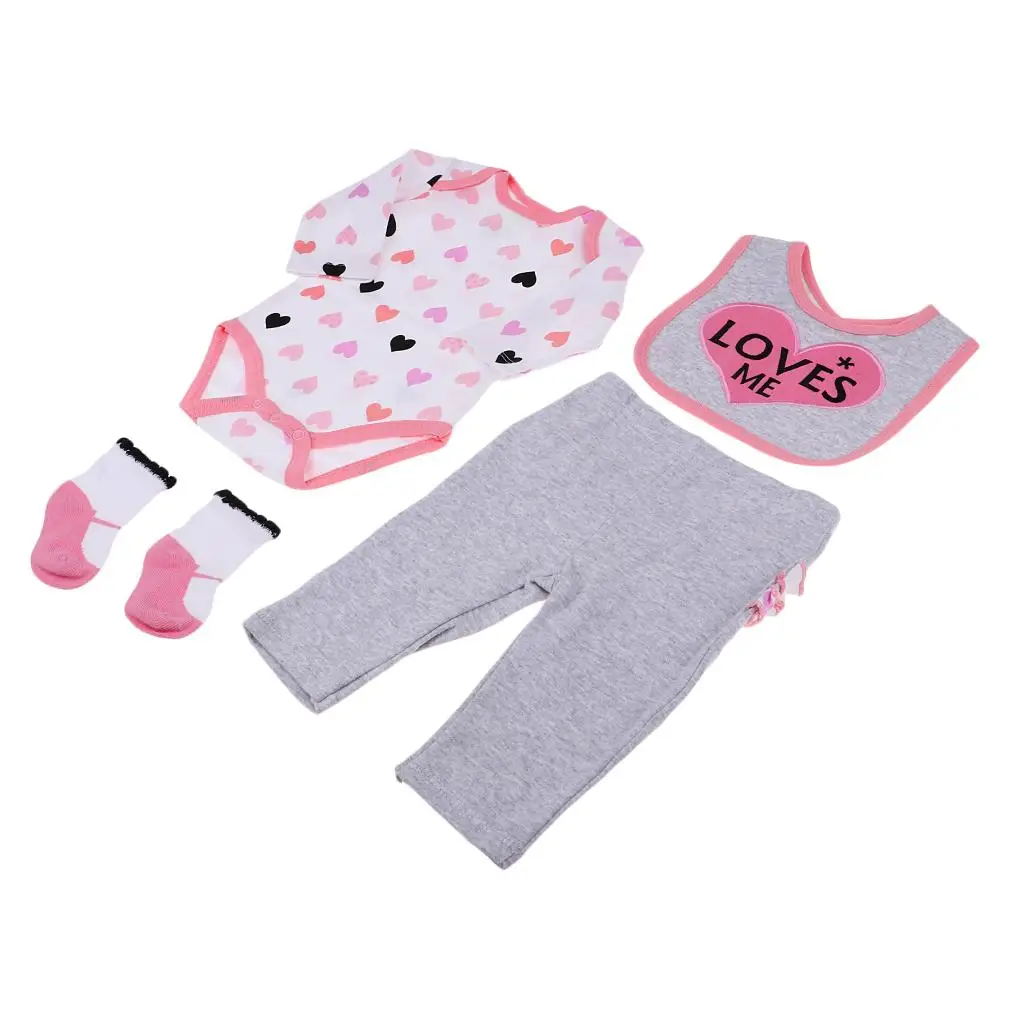 Conjunto de ropa para muñecas bebé rosa y gris de tela suave
