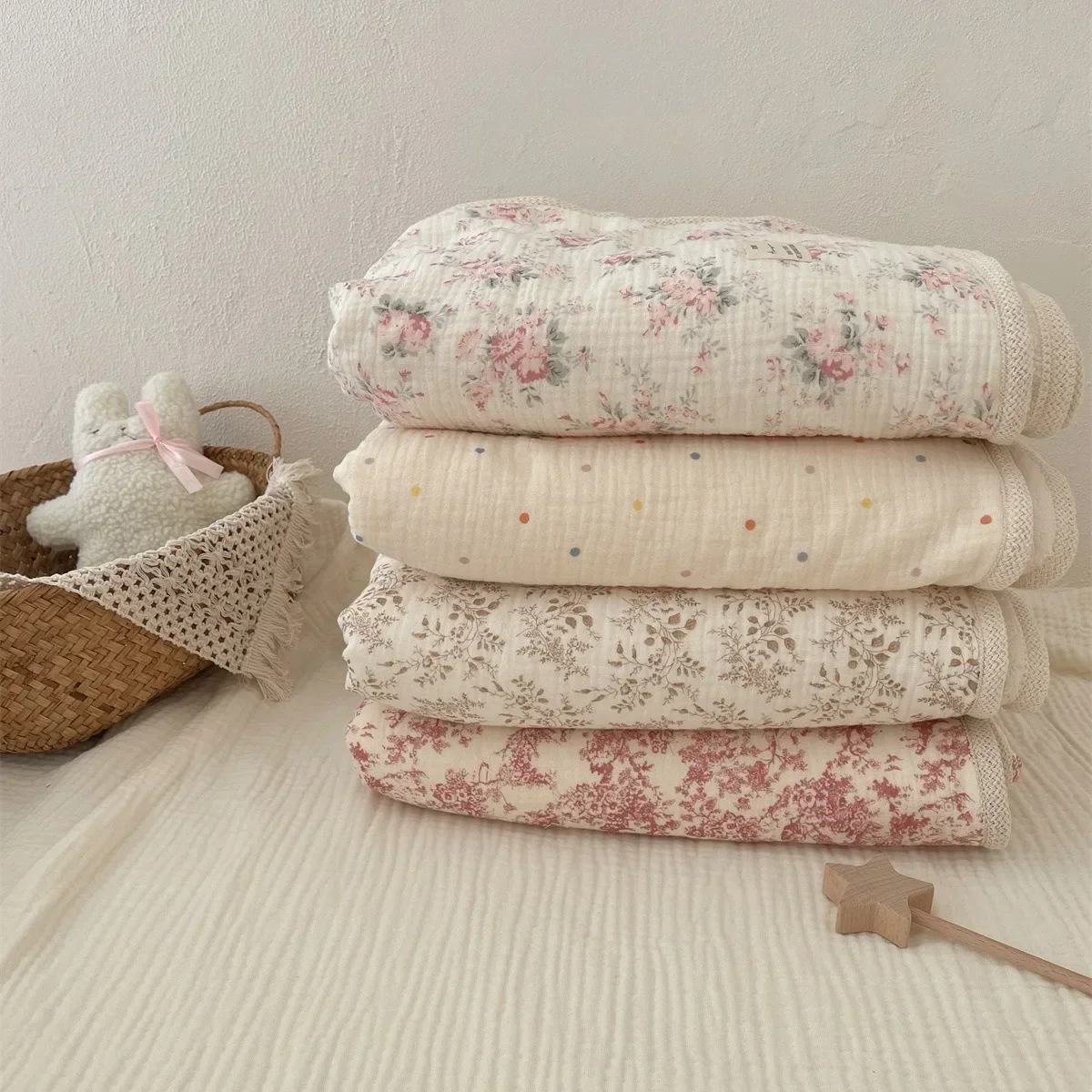Manta para bebé de lana con estampado floral y algodón suave - imagen 5