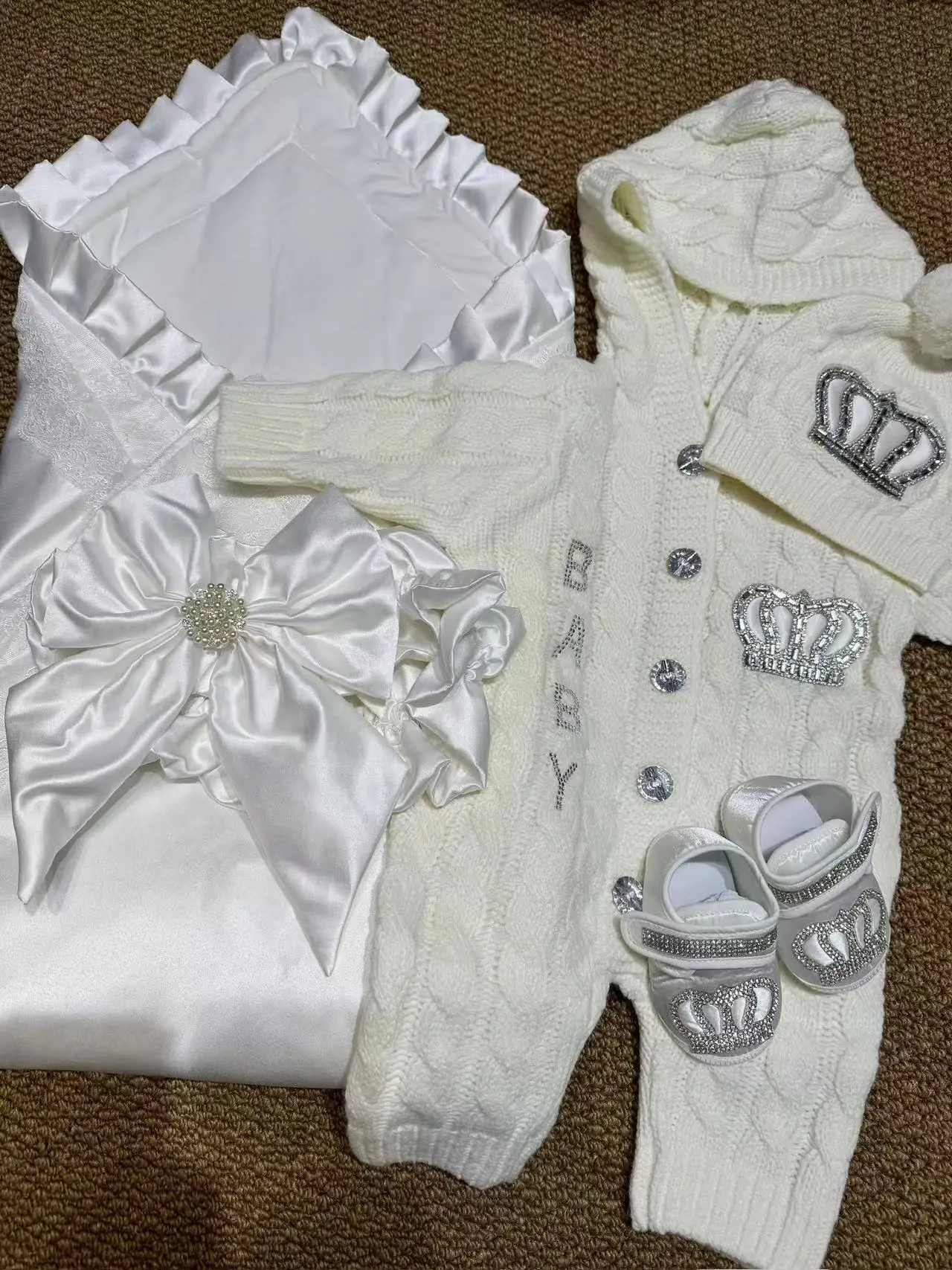 Ropa de bautizo bebé blanca en algodón – conjunto para envolver - imagen 2
