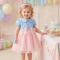 Vestido de princesa veraniego para bebé niña con tul y mangas cortas