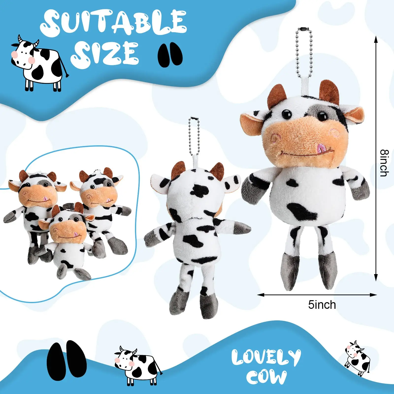 Llavero de vaca de felpa para mochila, regalo de granja para niños