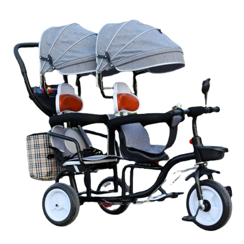 Bicicleta tándem infantil de tres ruedas con doble asiento - imagen 2
