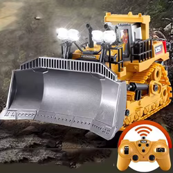 Camión bulldozer teledirigido sobre orugas de ingeniería para niños