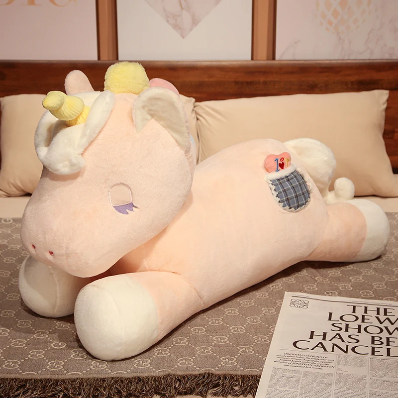 Peluche unicornio tumbado suave para almohada y regalos de cumpleaños