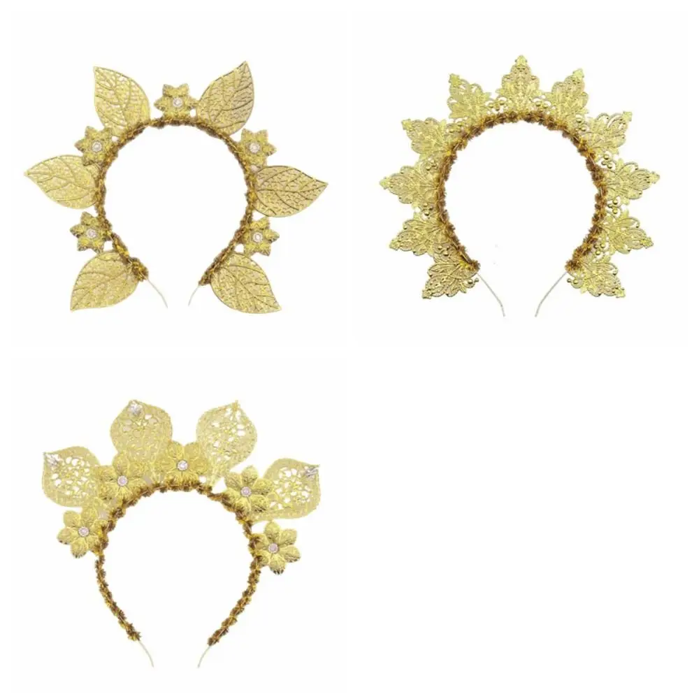 Diadema de flores para niña dorada estilo halo de diosa - imagen 5