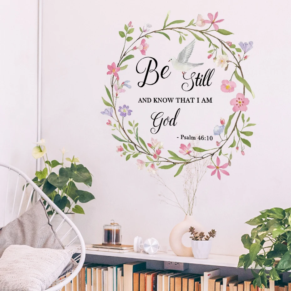Pegatina de pared vinilo acuarela flores y palomas estilo iglesia