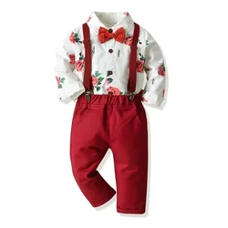 Traje de algodón para niño – camisa y pantalón con tirantes
