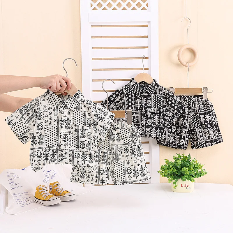 MILANCEL conjunto de verano infantil con camisa floral y hojas - imagen 3