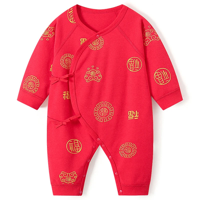 Pelele algodón rojo manga larga bebé estilo informal primavera y otoño - imagen 4