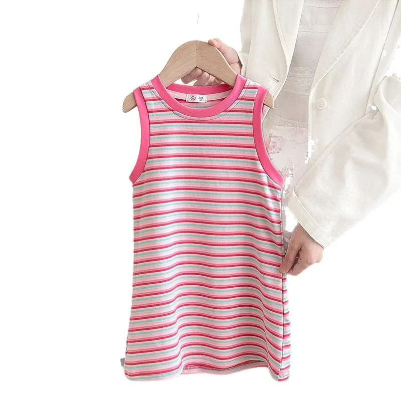 Falda tipo chaleco para niña – Estilo coreano rayas verano - imagen 3