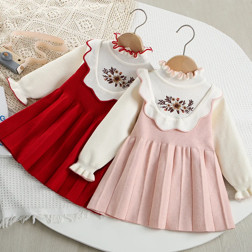 Vestido de punto bordado con flores para niña MILANCEL - Otoño - imagen 5