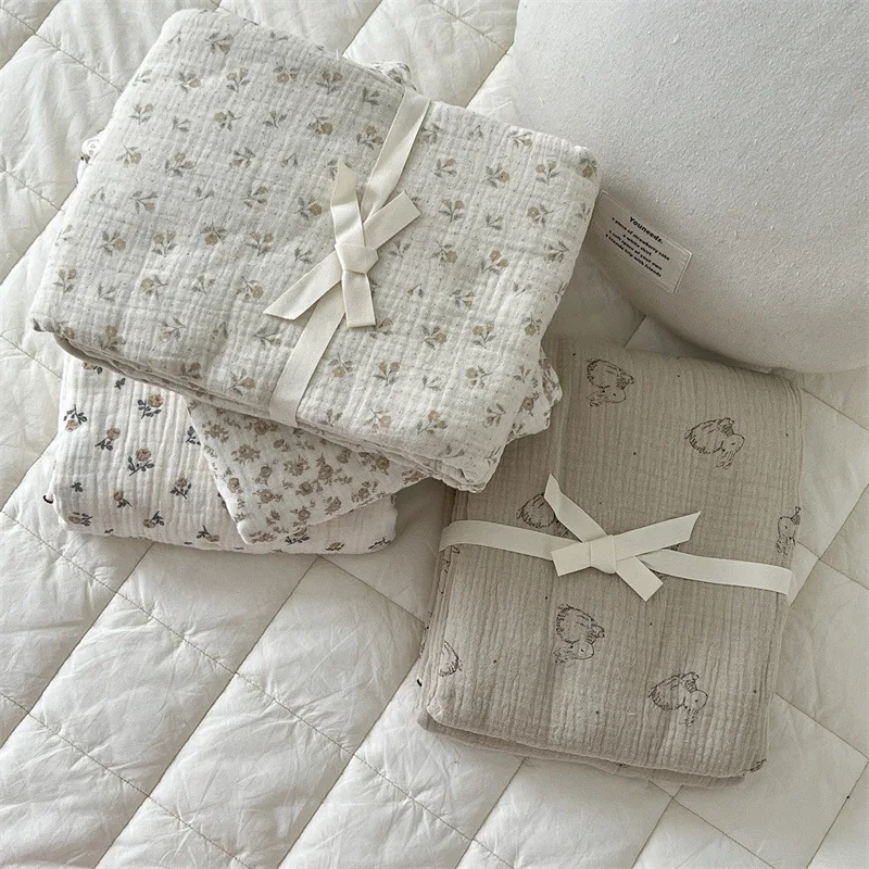 Manta de verano para bebé de muselina con estampado floral de conejitos - imagen 2
