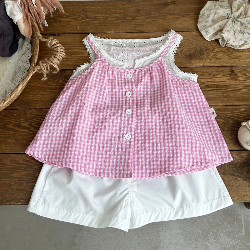 Conjunto de verano niños: chaleco a cuadros y bermudas de algodón - imagen 2