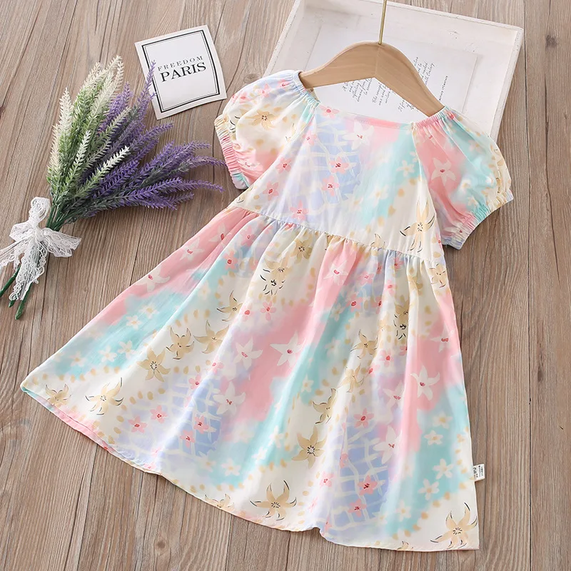 Vestido de verano para niña con mangas abullonadas arcoíris - imagen 2